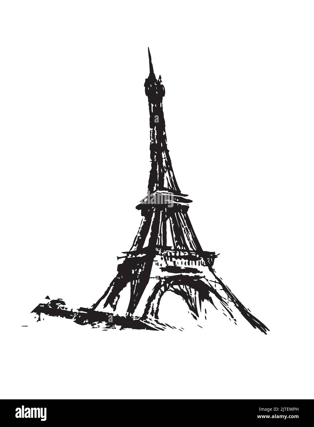 Tour Eiffel en France, dessin au pinceau grunge, icône vintage, symbole de la France. Esquisse de caniche vectorielle isolée sur un arrière-plan blanc Illustration de Vecteur