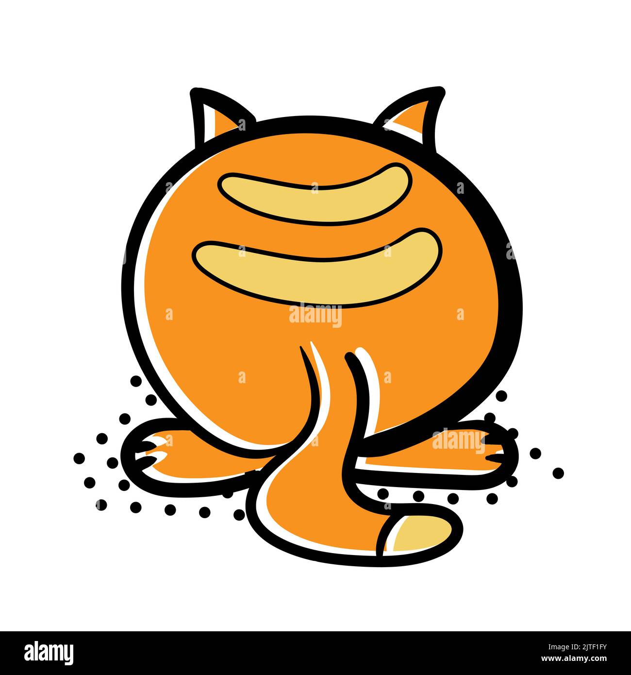 Vecteur isolé mignon chat de dessin animé, vue arrière, icône de chat orange sur blanc. Contour épais. Style dessin animé pour les enfants Illustration de Vecteur