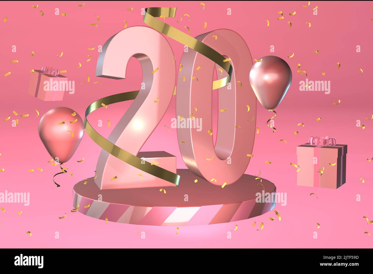 3D présentoir rendu pour 20 20th anniversaire ou vingt-vingtième anniversaire carte de célébration ou invitation Banque D'Images