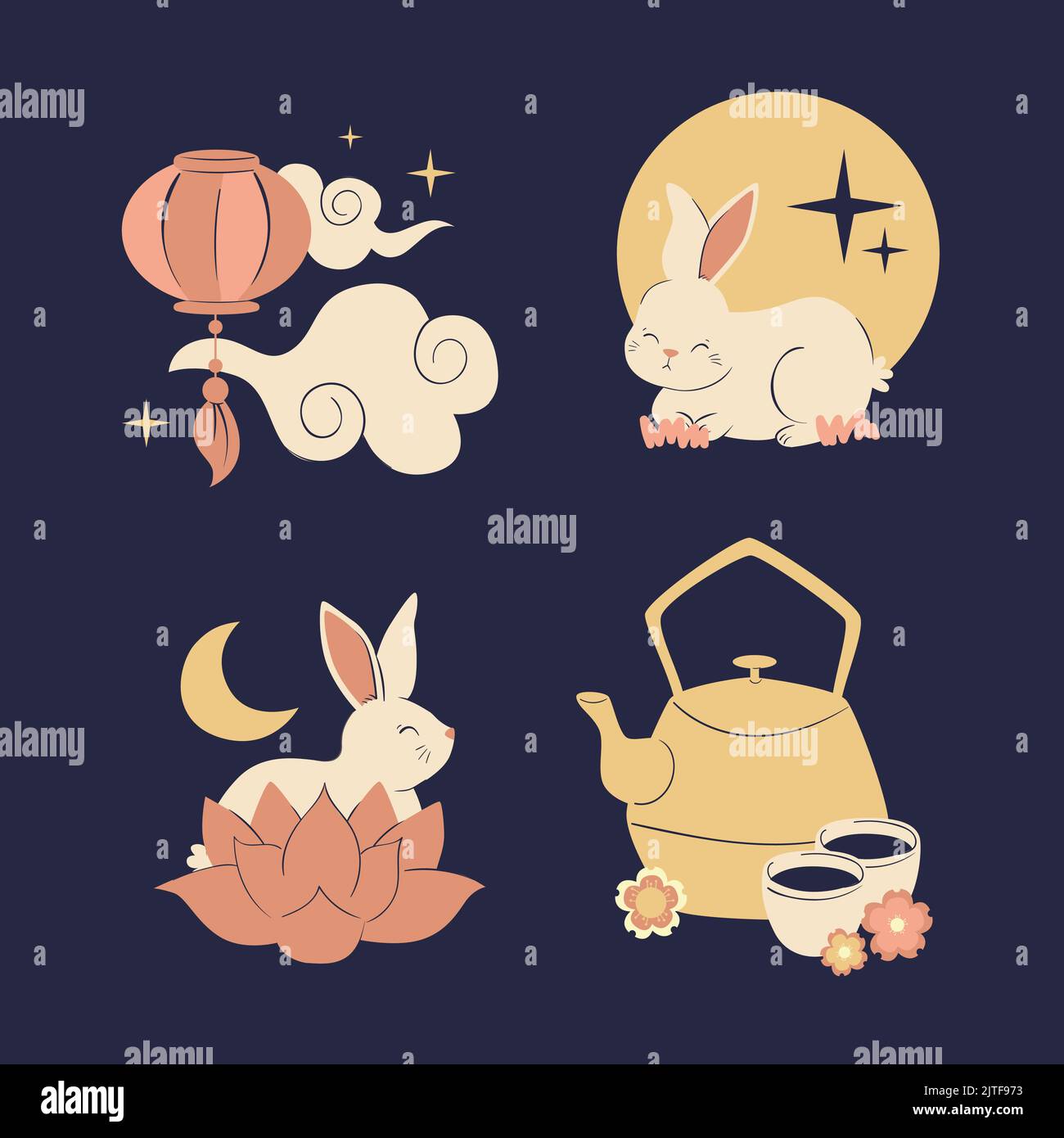 Ensemble d'éléments plats pour la fête de la mi-automne illustration vectorielle Illustration de Vecteur