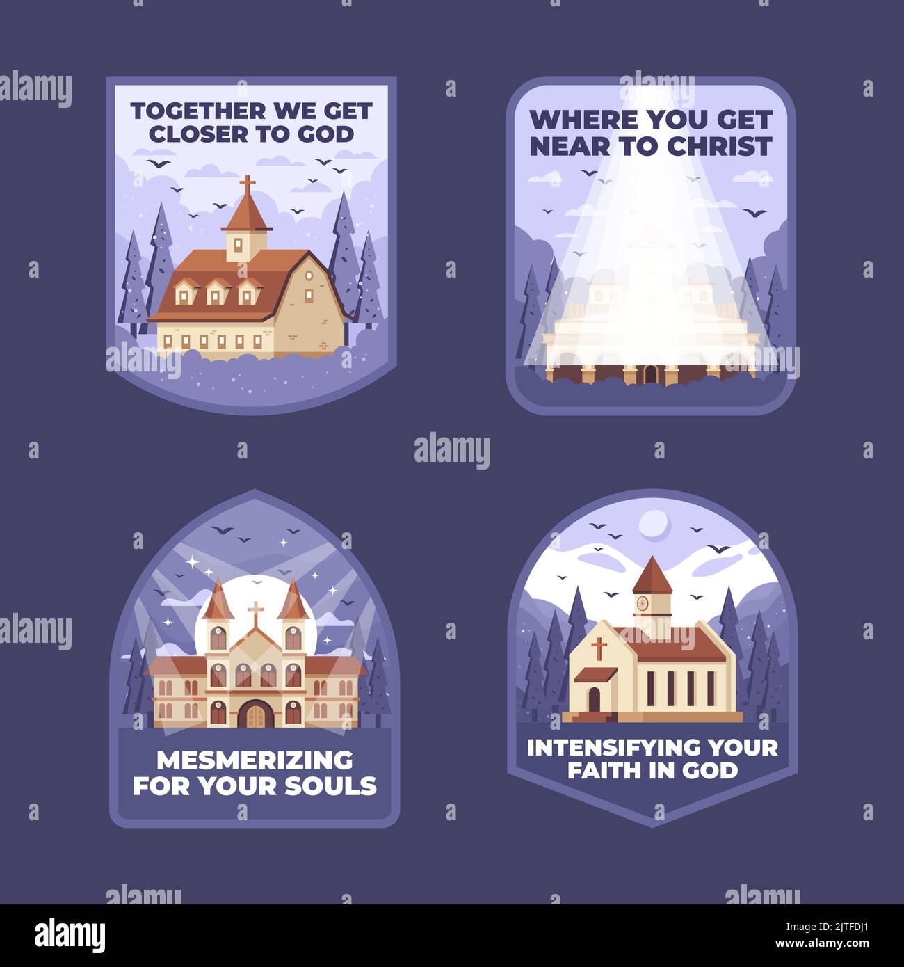 Étiquettes d'église chrétienne dessinées à la main Illustration vectorielle Illustration de Vecteur