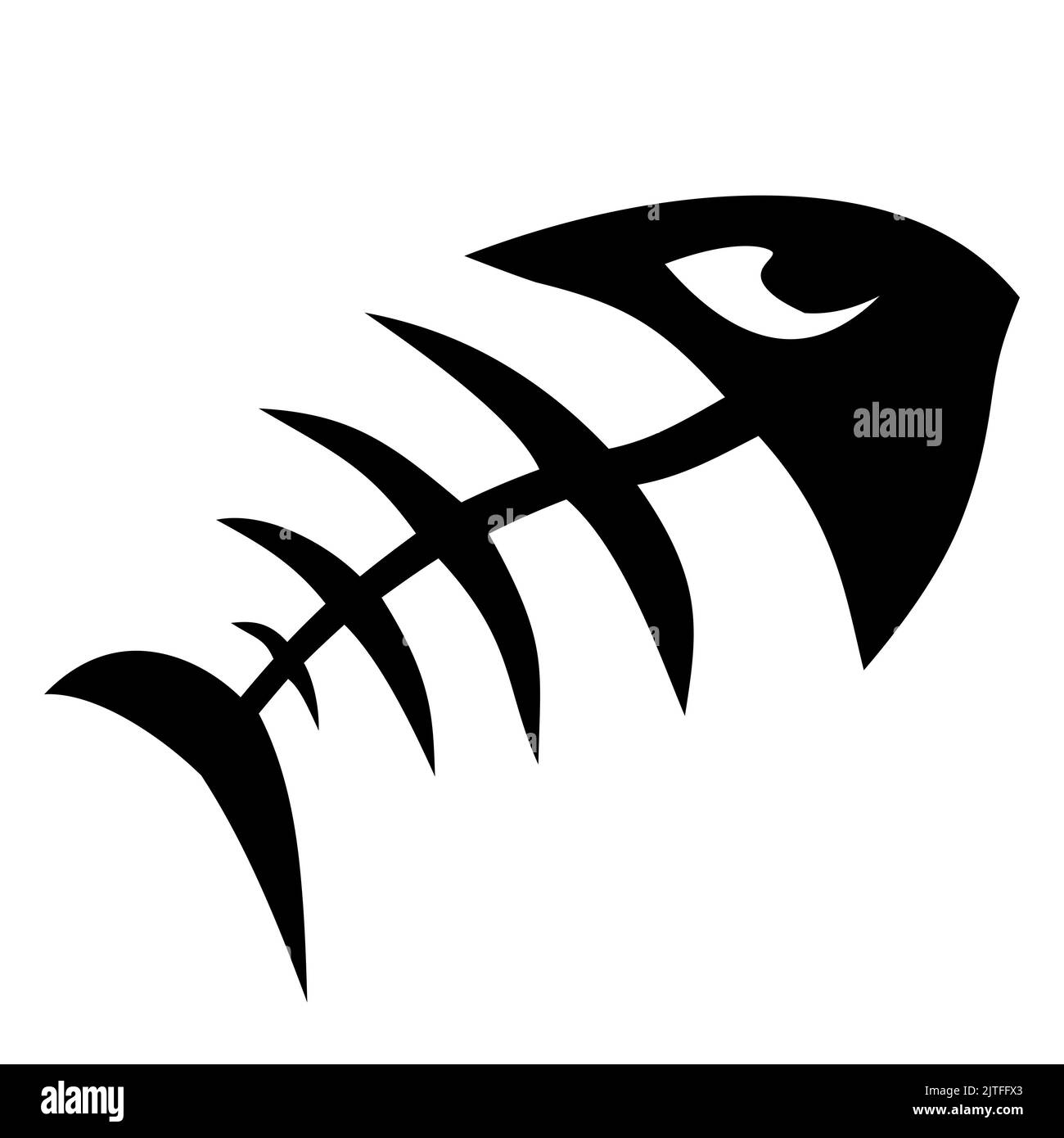 image graphique noire d'un squelette de poisson sur fond blanc, illustration, dessin Banque D'Images