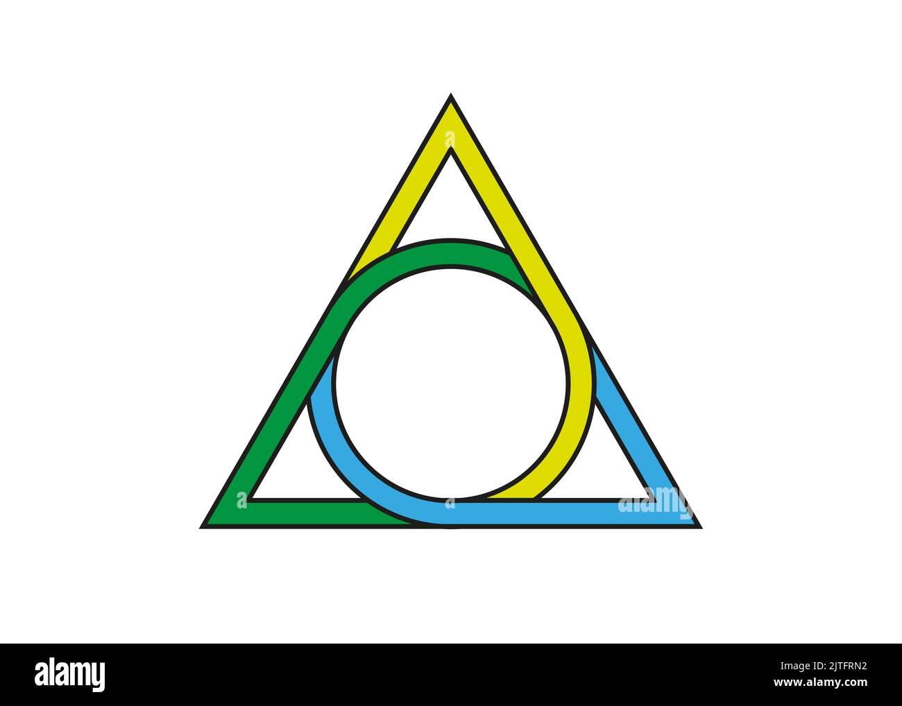 figure géométrique sacrée d'un cercle inscrit dans un triangle, le vecteur coloré logo tatouages symbole mythologique triangle rond isolé sur blanc Illustration de Vecteur