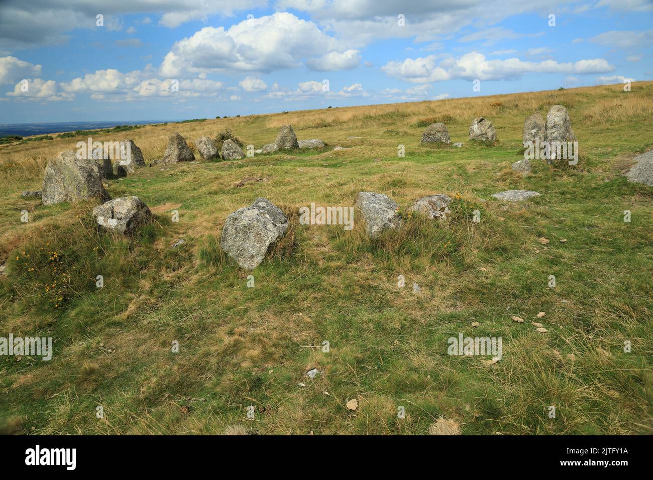 Belstone neuf Maidens (ou neuf pierres) sur Belstone Common, Dartmoor, Devon, Angleterre, Royaume-Uni Banque D'Images