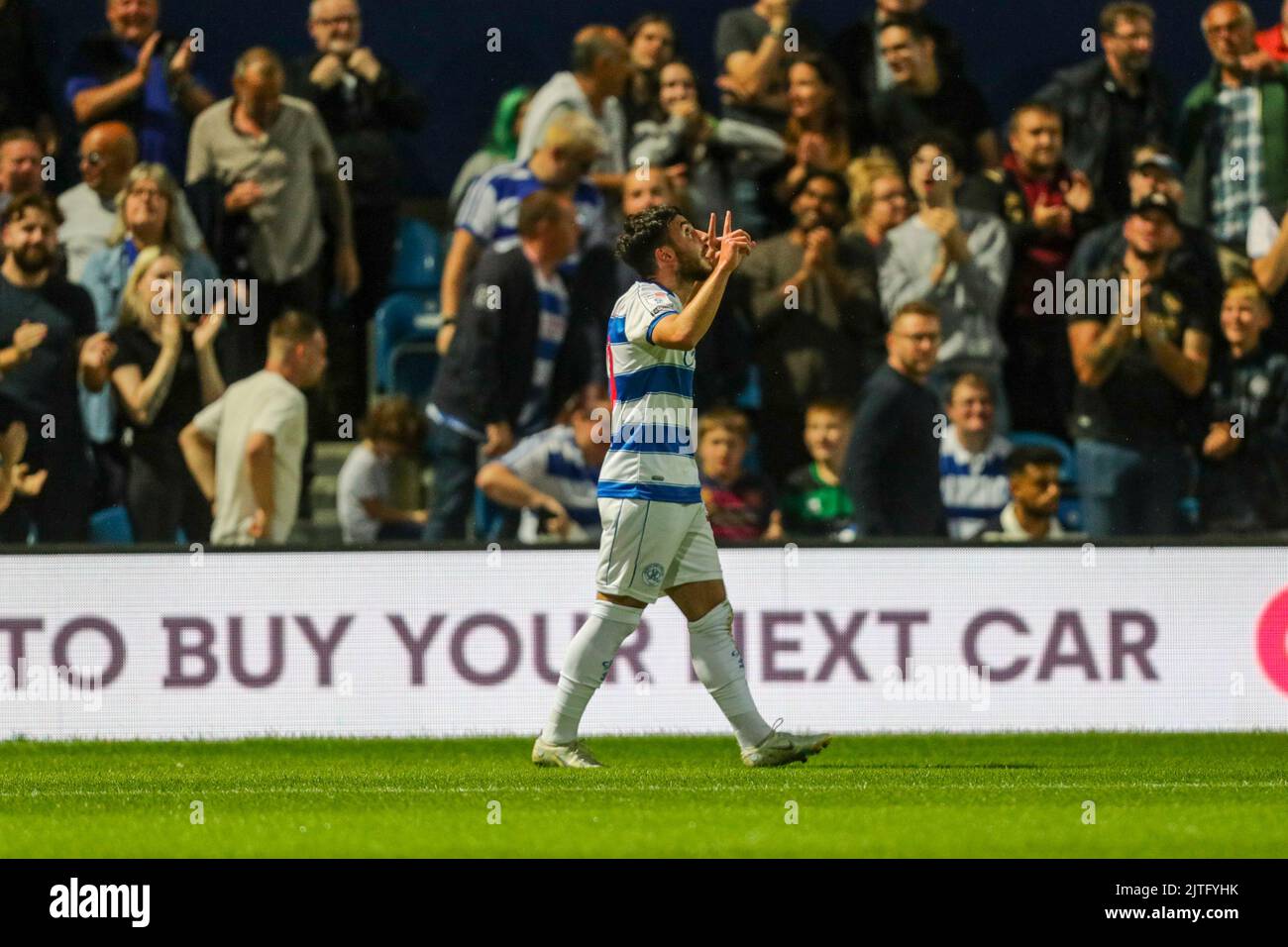 La chaire Ilias de QPR célèbre son but lors du match de championnat Sky Bet entre Queens Park Rangers et Hull City au stade Loftus Road, à Londres, le mardi 30th août 2022. (Crédit : Ian Randall | INFORMATIONS MI) crédit : INFORMATIONS MI et sport /Actualités Alay Live Banque D'Images