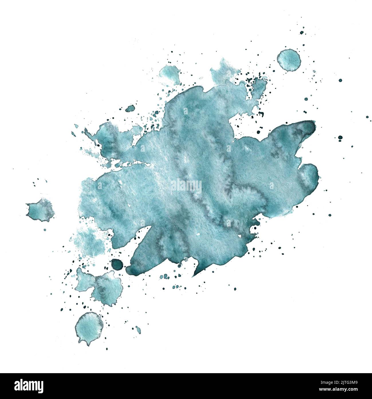 Aquarelle turquoise, bleu avec éclaboussures. Illustration. Objet isolé d'un grand ensemble. Pour la décoration, le design, les compositions Banque D'Images