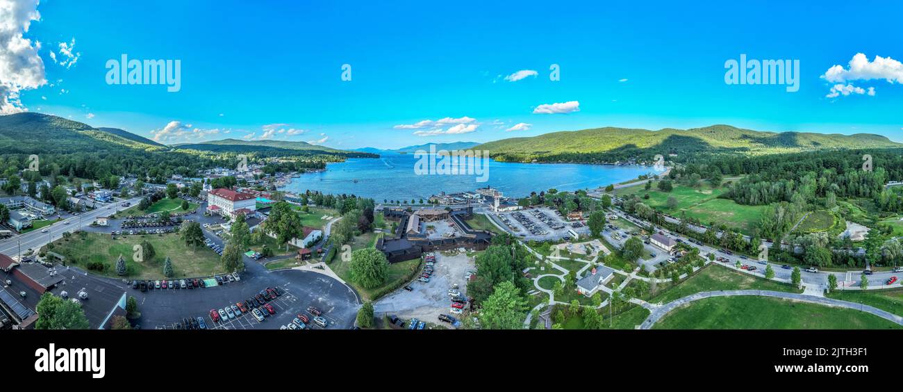 Vue aérienne du fort William Henry au lac George Banque D'Images