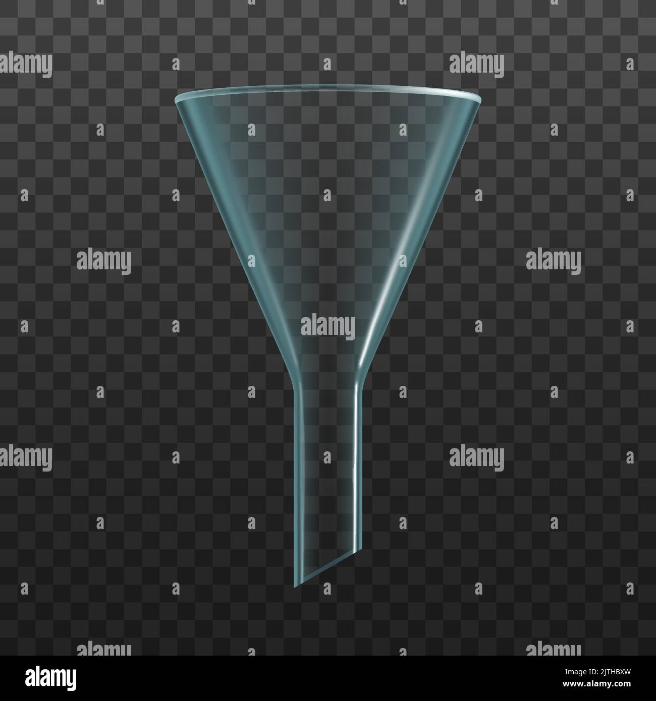Entonnoir en verre isolé, verrerie de laboratoire transparente Vector. Équipement d'entonnoir de laboratoire chimique réaliste pour la conduite de liquides d'expérimentation et de filtration. 3d entonnoir scientifique en verre Illustration de Vecteur