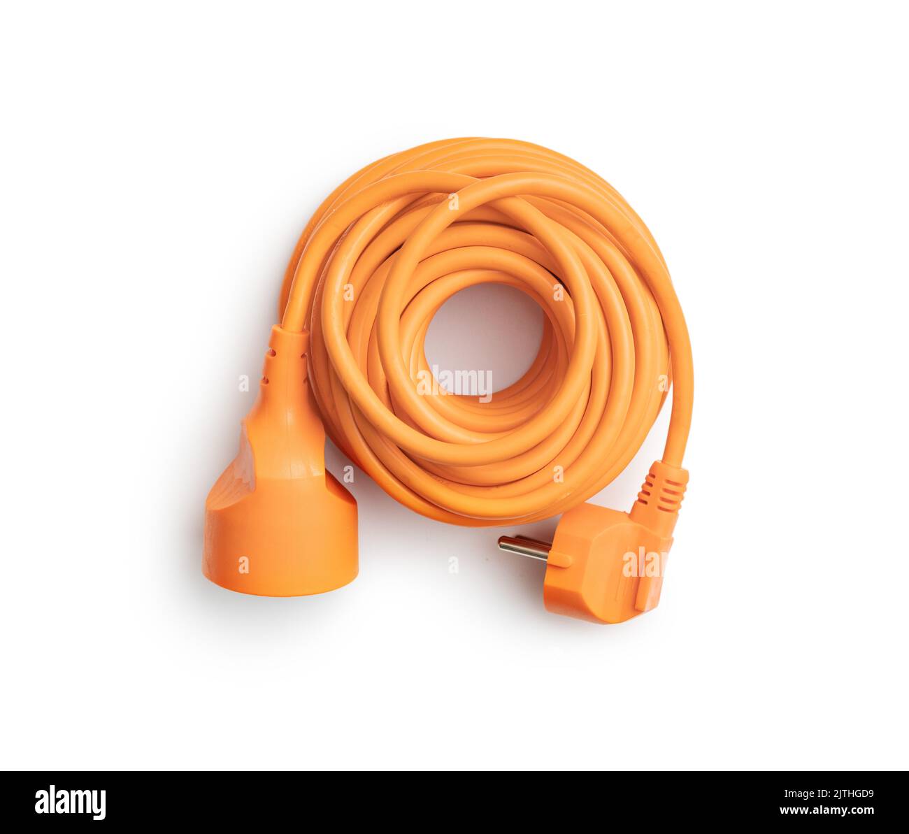 Cordon d'alimentation d'extension orange isolé sur un fond blanc. Banque D'Images