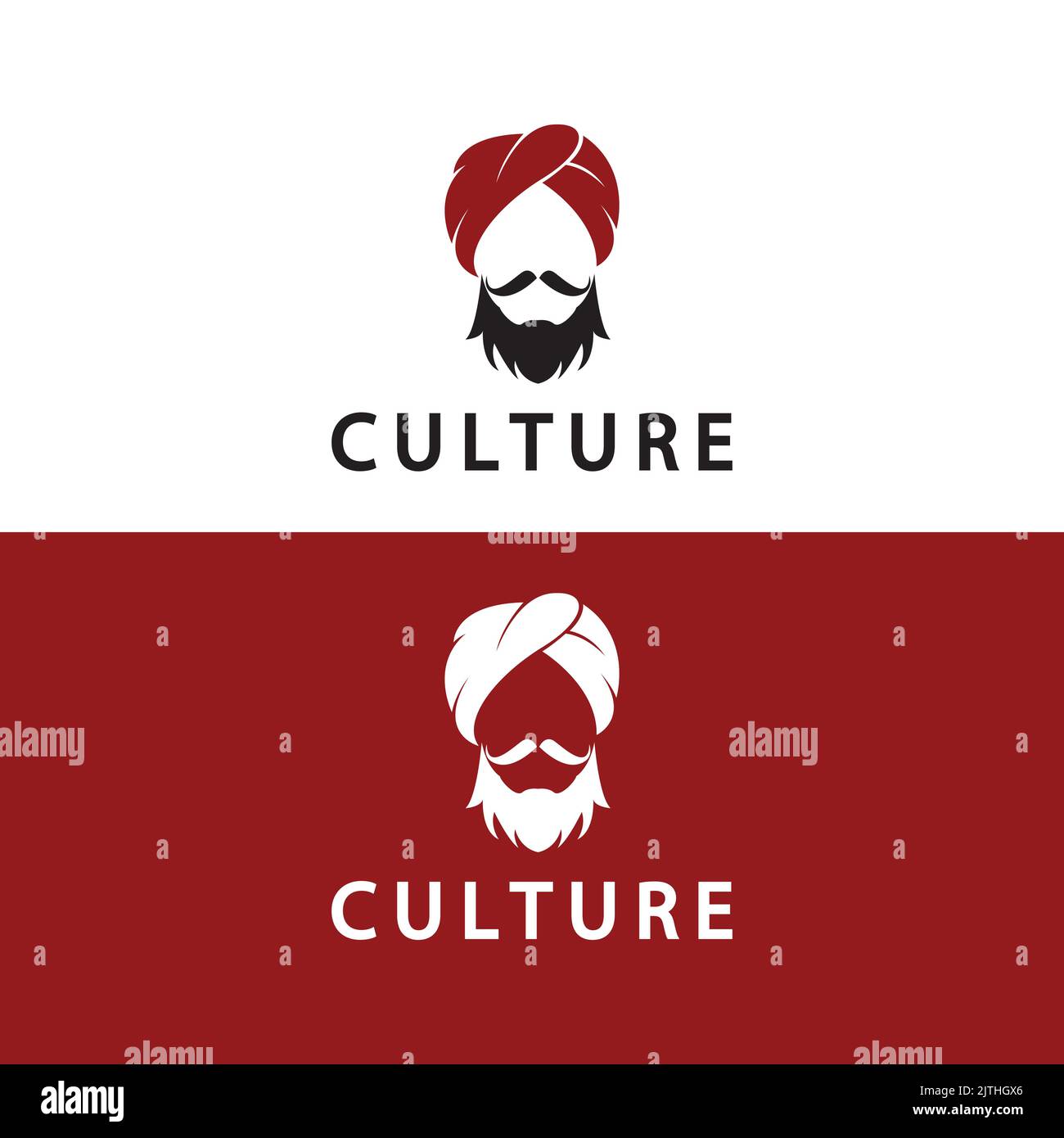 Illustration vectorielle du logo indien Turban moustache India. Logo du visage d'un homme avec une barbe et un chapeau typiques du pays indien traditionnel. Illustration de Vecteur