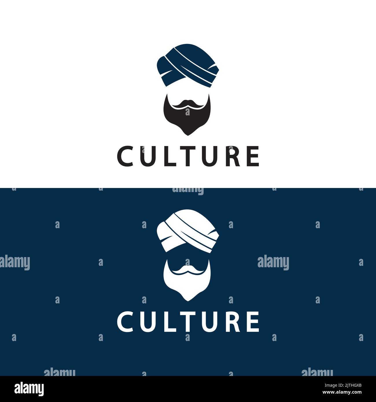 Illustration vectorielle du logo indien Turban moustache India. Logo du visage d'un homme avec une barbe et un chapeau typiques du pays indien traditionnel. Illustration de Vecteur