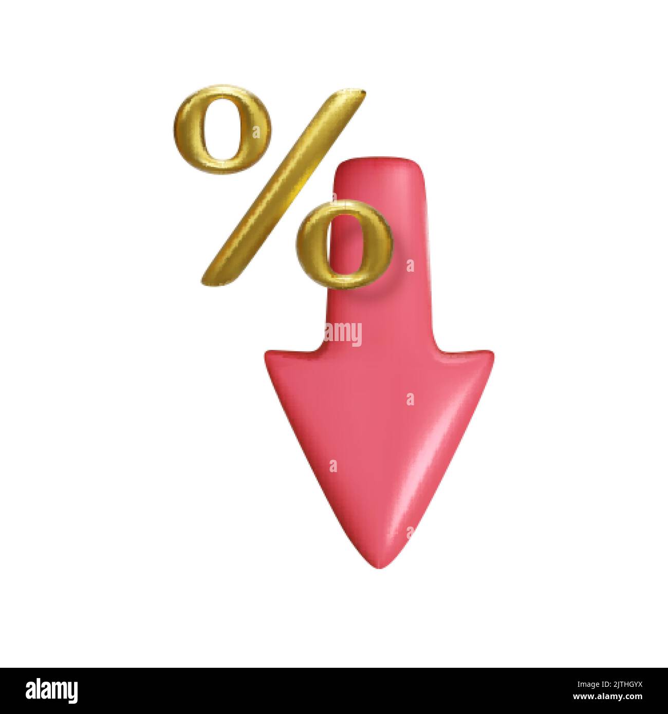 Signe de pourcentage d'or et flèche rouge vers le bas isolés sur fond blanc. Concept de banque d'icône d'entreprise. Illustration vectorielle Illustration de Vecteur