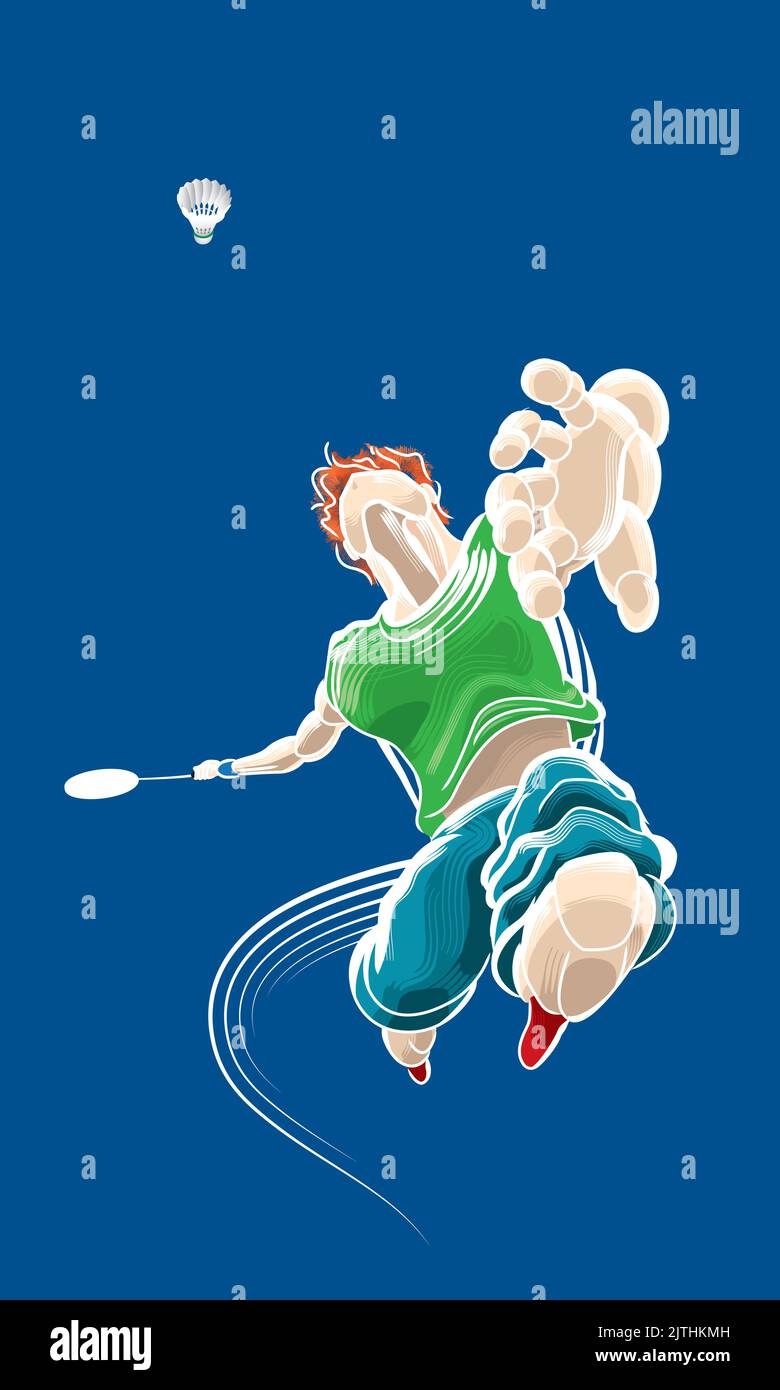 Un homme jouer au badminton. Illustration de Vecteur
