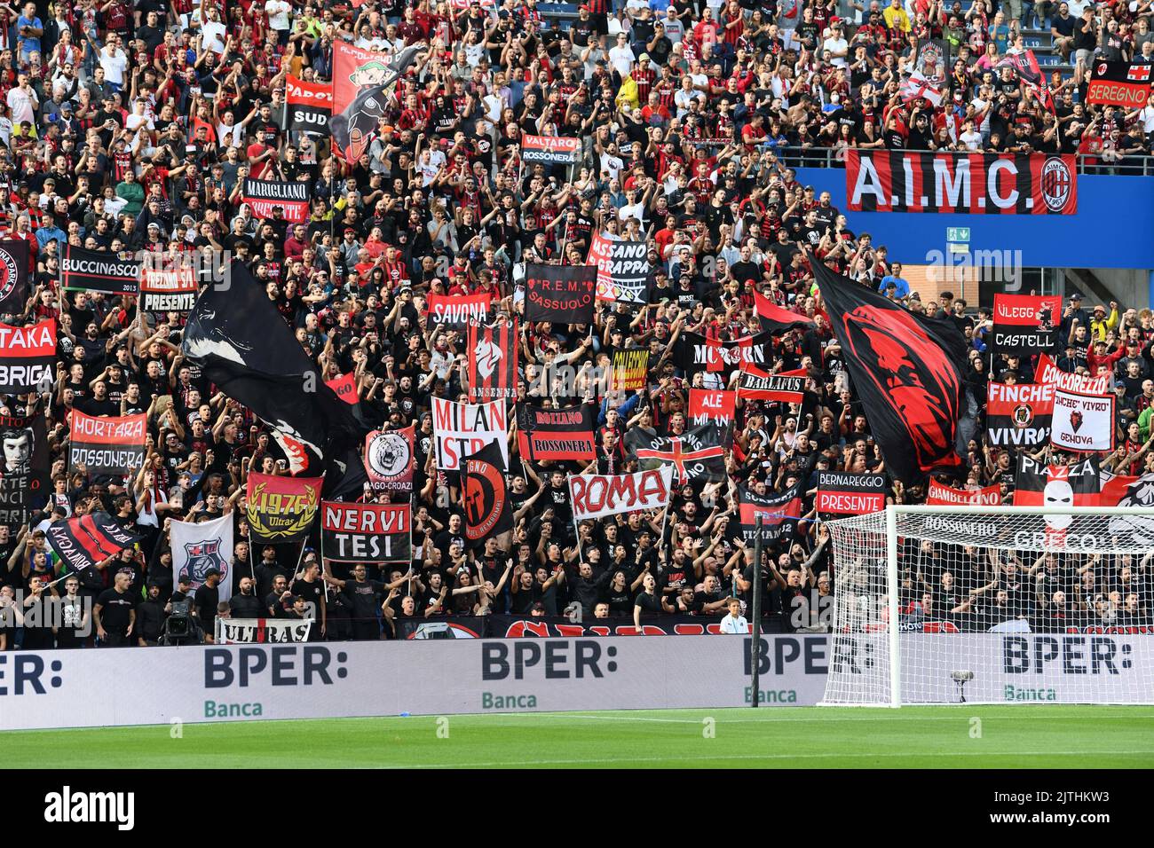 Stade de la MAPEI, Reggio Emilia, Italie, 30 août 2022, Supporters de Milan pendant les États-Unis Sassuolo vs AC Milan - football italien série A match Banque D'Images