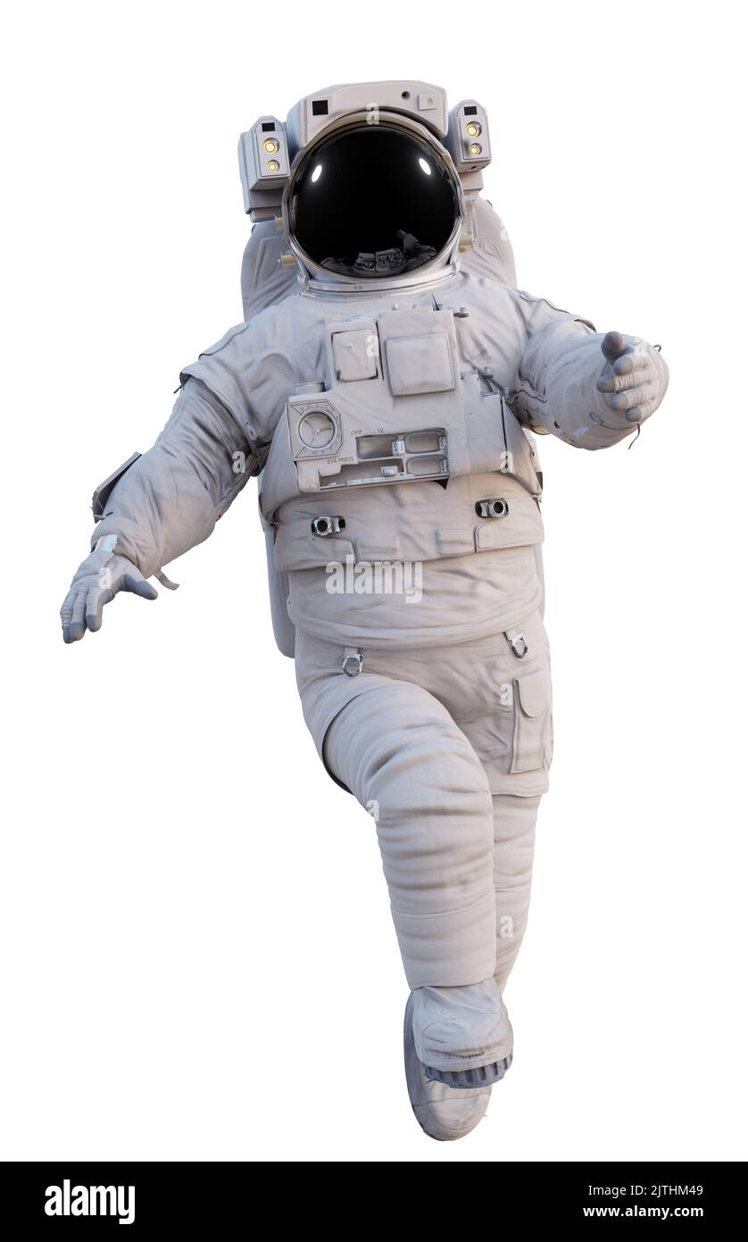 astronaute volant dans l'espace, isolé sur fond blanc Banque D'Images