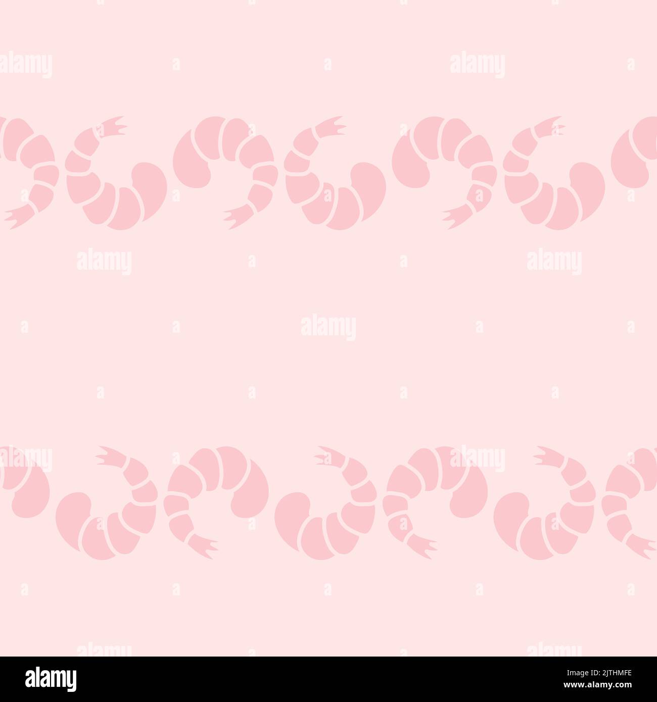 Crevettes. Bordure horizontale sans couture. Répétition d'un motif vectoriel. Fruits de mer roses. Queue de crevettes. Arrière-plan rose isolé. Décoration sans fin. Style plat. Illustration de Vecteur