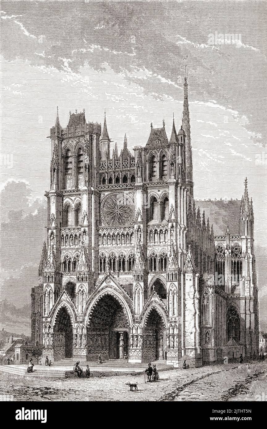 La Cathédrale Basilique notre Dame d'Amiens la Cathédrale d'Amiens, Amiens, France, vu ici au 19th siècle. La cathédrale construite au 13th siècle a été conçue dans le style architectural gothique par Robert de Luzarches. De les plus belles Églises du monde, publié en 1861. Banque D'Images