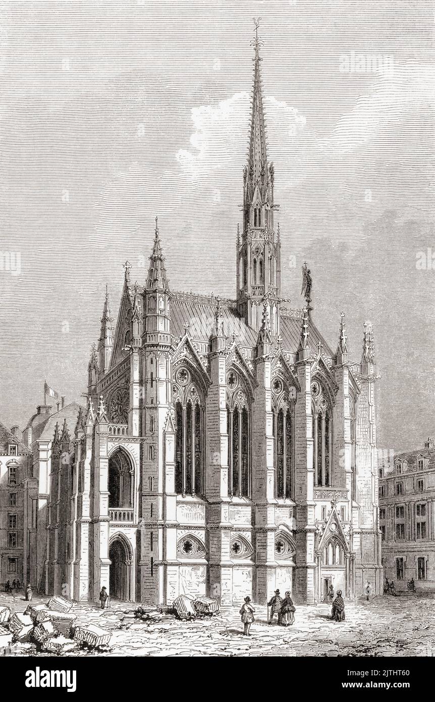 La Sainte-Chapelle, Île de la Cité, Seine, Paris, France, vu ici au 19th siècle. Construit de 1238 à 1248, il est de l'époque Rayonnant de l'architecture gothique. De les plus belles Églises du monde, publié en 1861. Banque D'Images