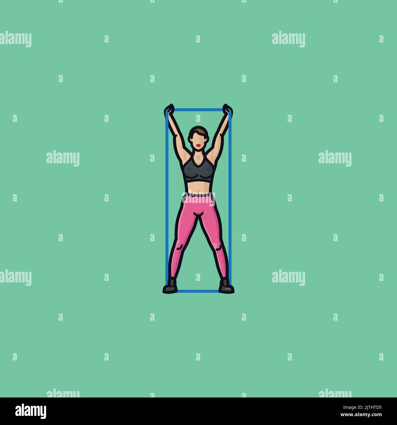 Femme mince en robe d'exercice utilisant des bandes de résistance plein contour style illustration vectorielle pour la journée de physiothérapie sur 9 septembre. Illustration de Vecteur