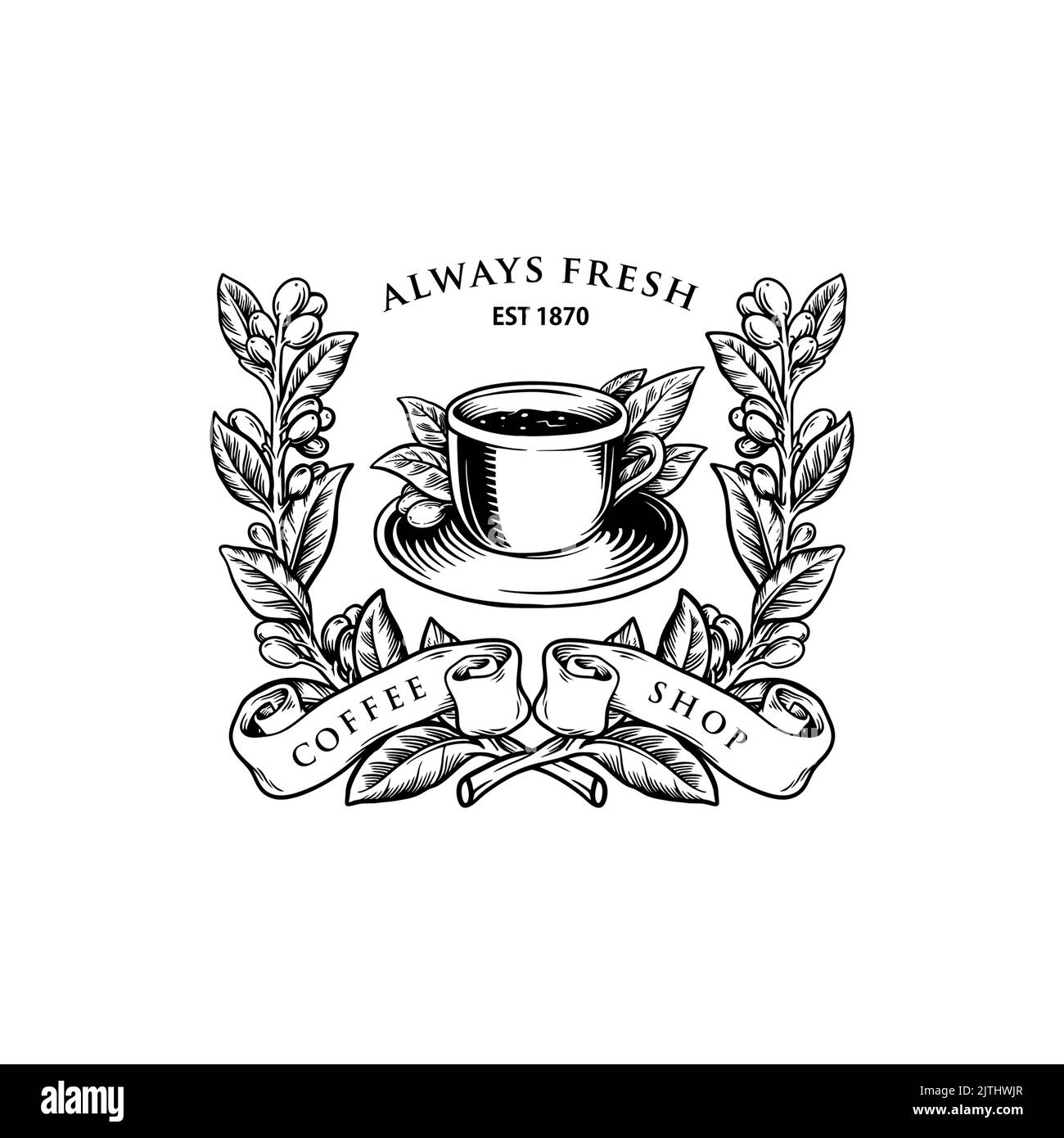 Coffee Shop Leaf Frame Classic Silhouette illustrations vectorielles pour votre travail logo, t-shirt de marchandise de mascotte, autocollants et dessins d'étiquettes, affiche, gre Banque D'Images