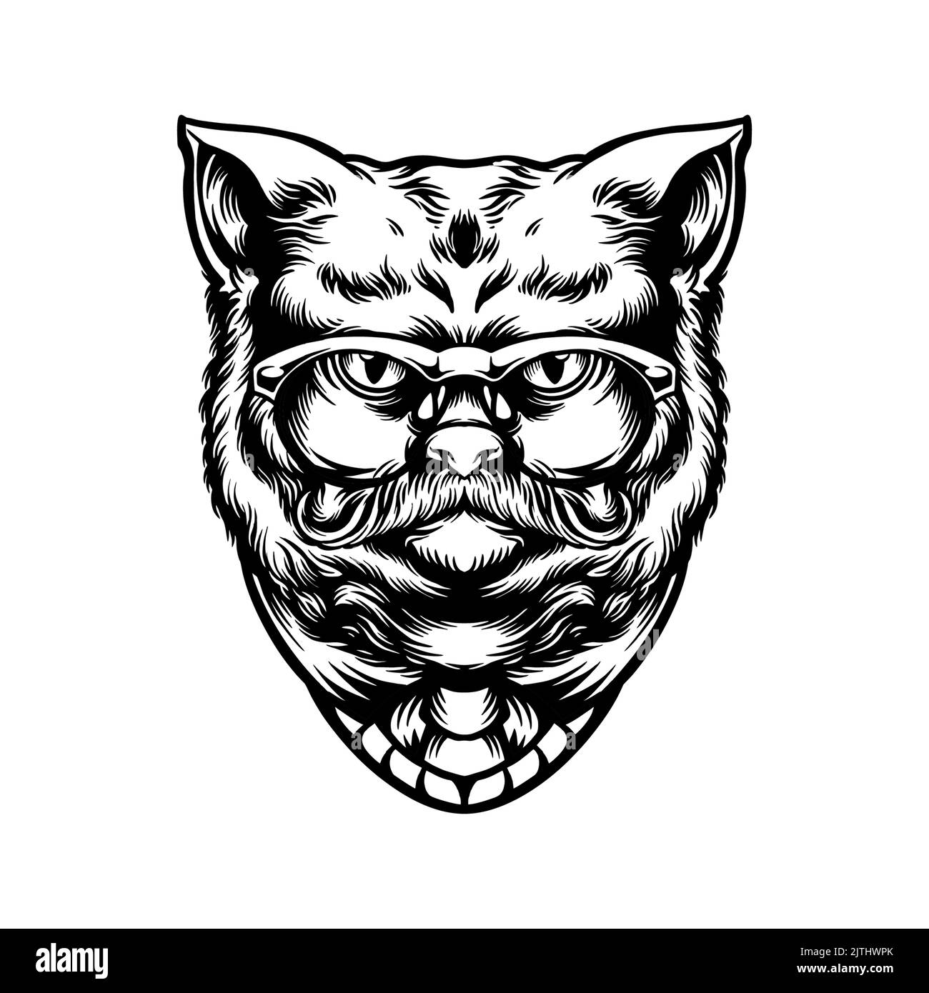 Livre de coloriage animal Cool Cat illustrations vectorielles Silhouette pour votre travail logo, t-shirt de mascotte, autocollants et étiquettes, affiche, plat Banque D'Images