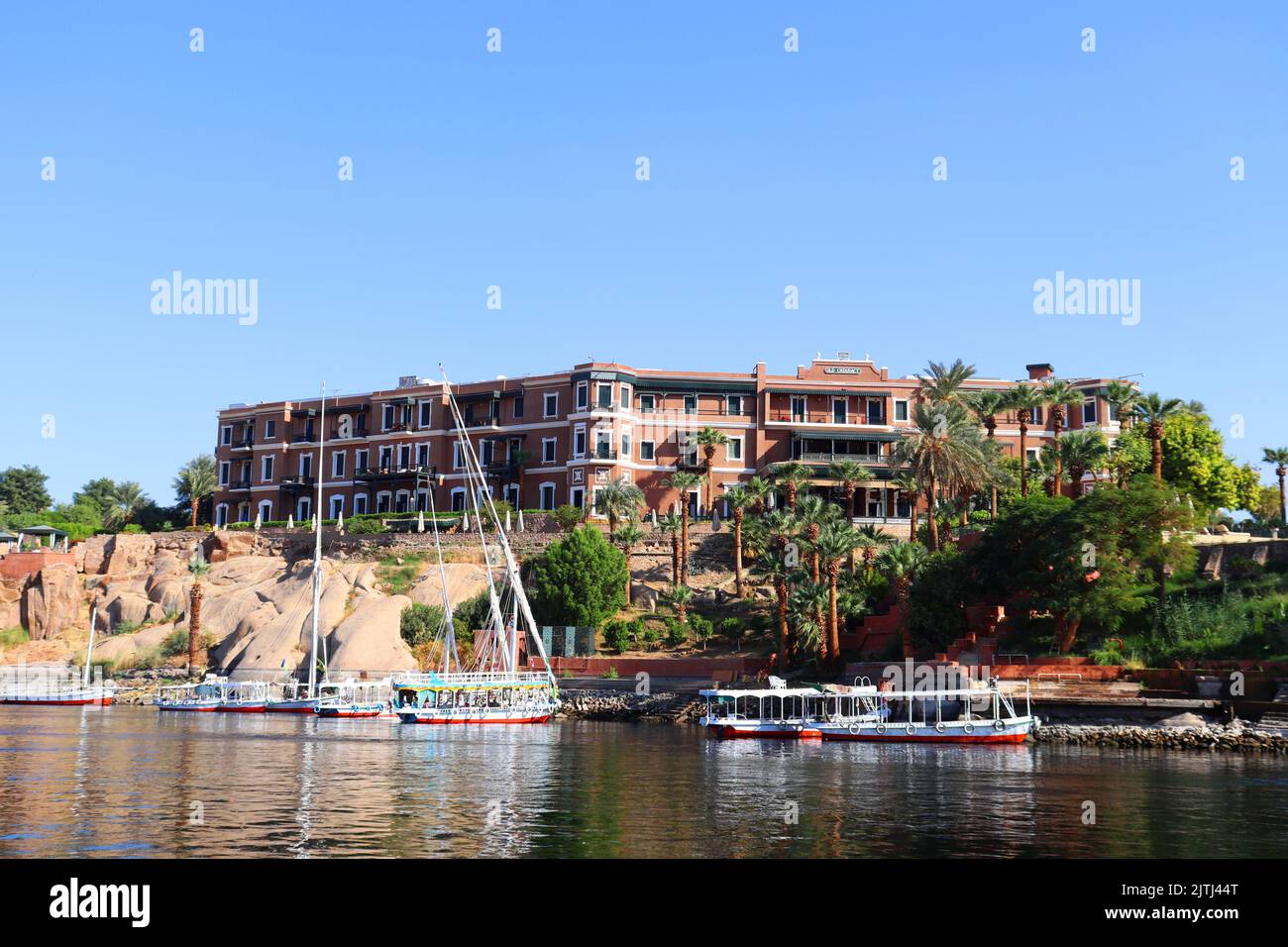 Ancien hôtel de Cataract sur la rive est du Nil à Assouan Banque D'Images