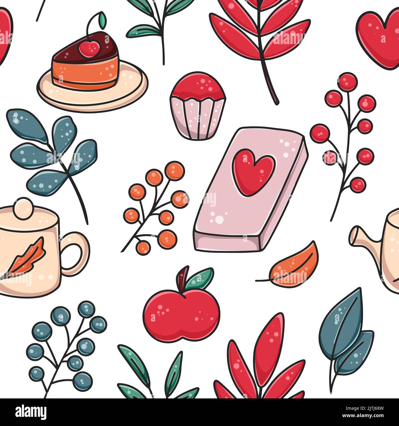 Arrière-plan avec baies feuilles livre thé Illustration de Vecteur