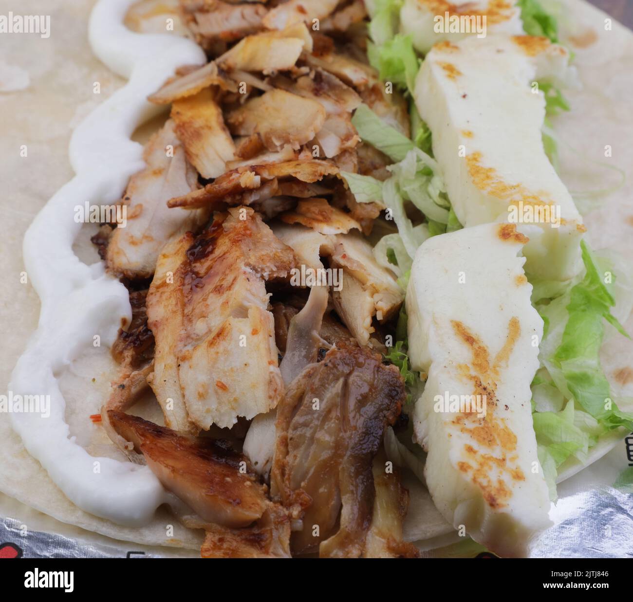 Recette de sandwich au Shawarma au poulet arabe Banque D'Images