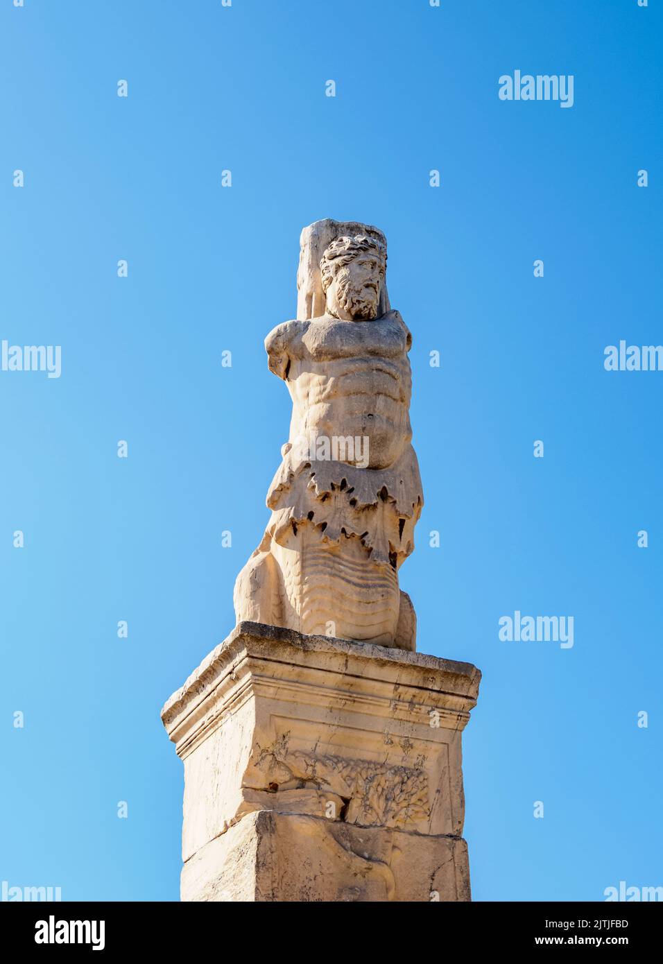 Sculpture à l'entrée de l'Odéon d'Agrippa, Agora antique, Athènes, Attique, Grèce Banque D'Images