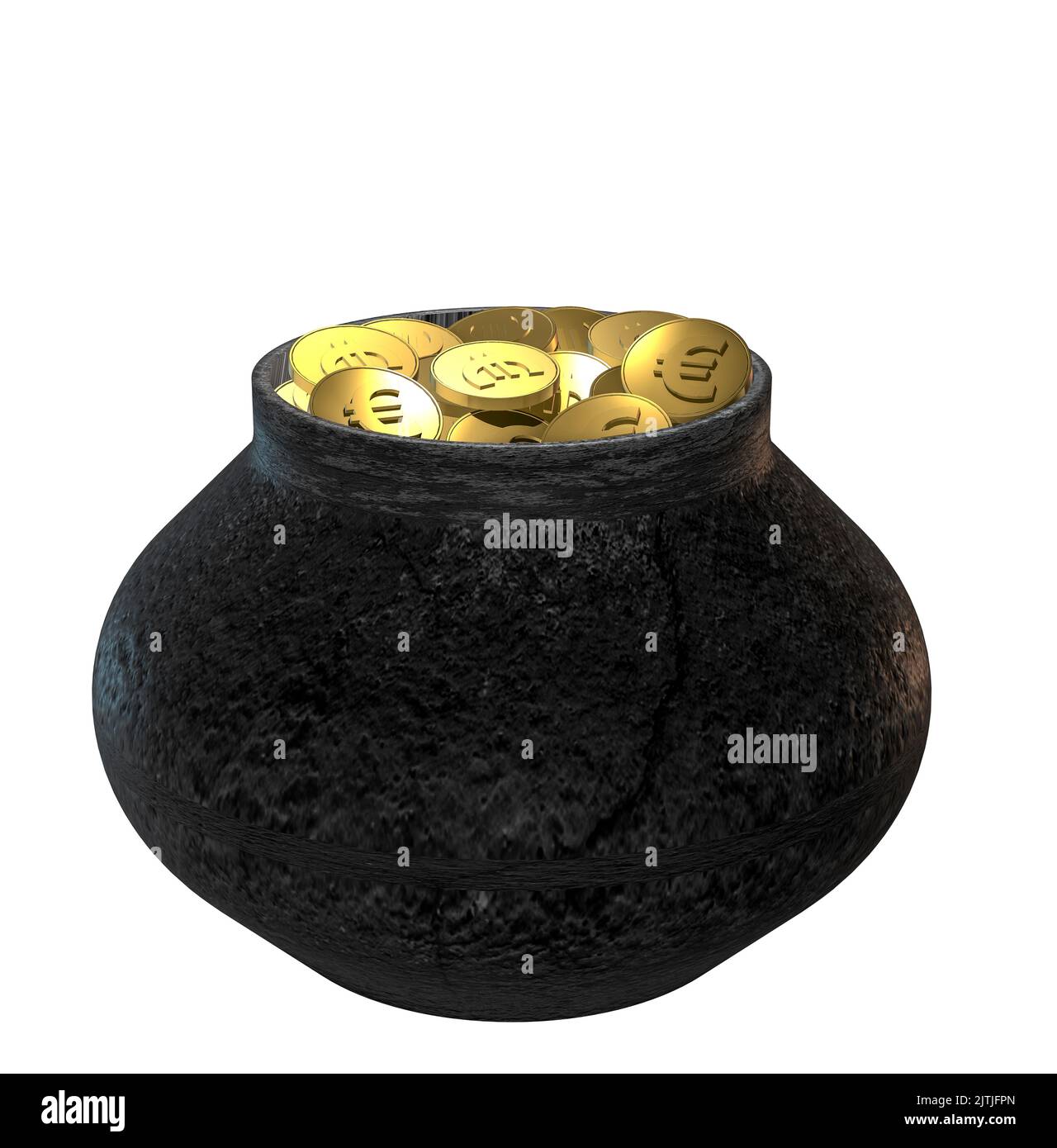 3D pot d'or rendu pièces euro concept de pot de pension ou concept d'oeuf de nid richesse ou richesse Banque D'Images