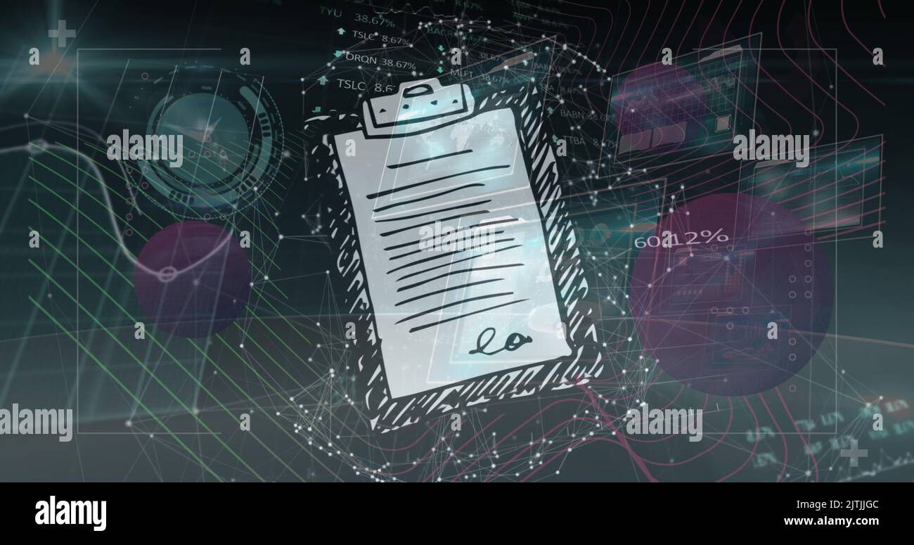 Image du traitement des données sur le globe et de l'horloge mobile sur fond noir Banque D'Images