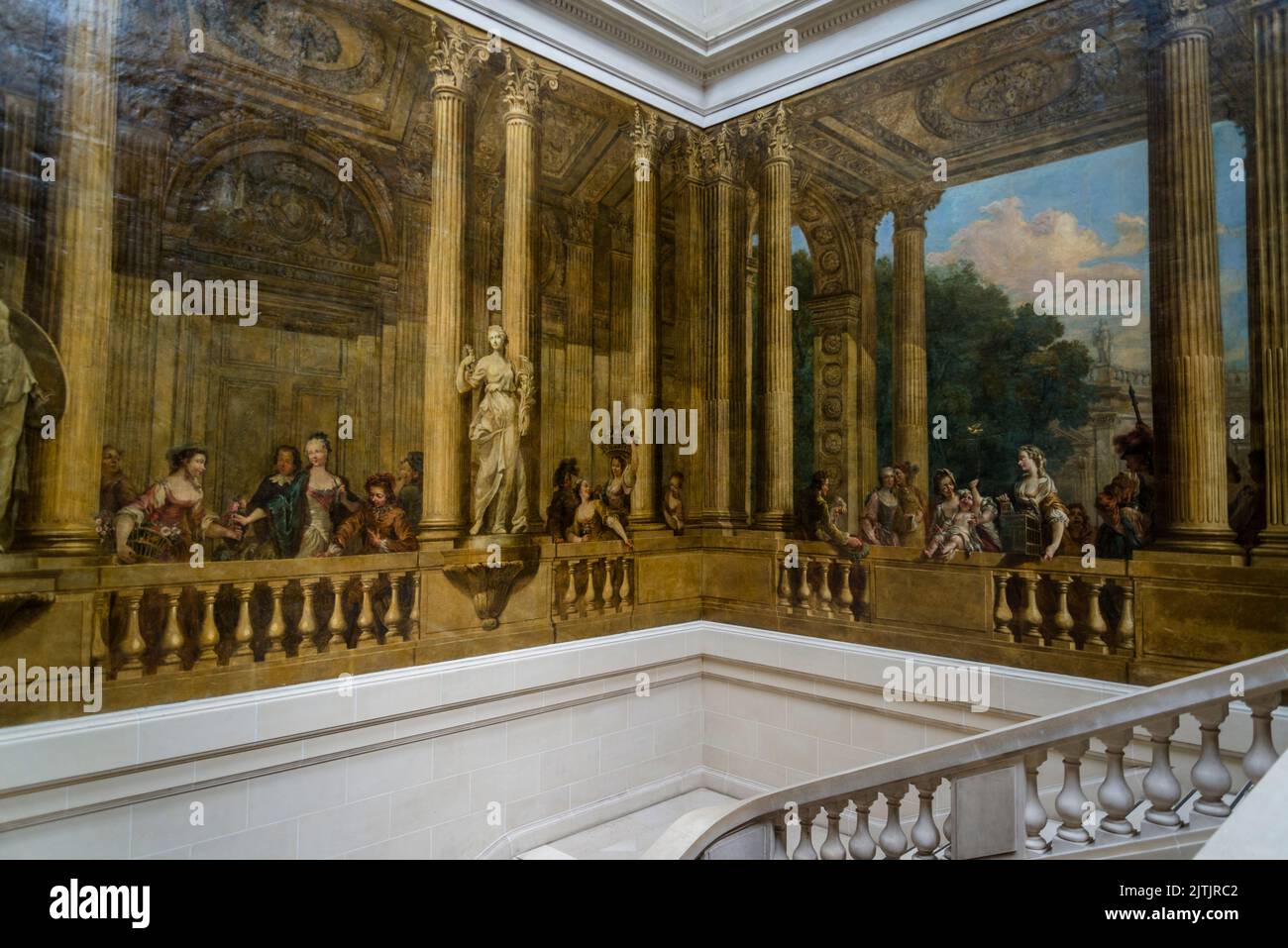 Détail de l'escalier de Luynes, avec des figures peintes grandeur nature (18th siècle), Musée Carnavalet, un musée dédié à l'histoire de la ville, loc Banque D'Images
