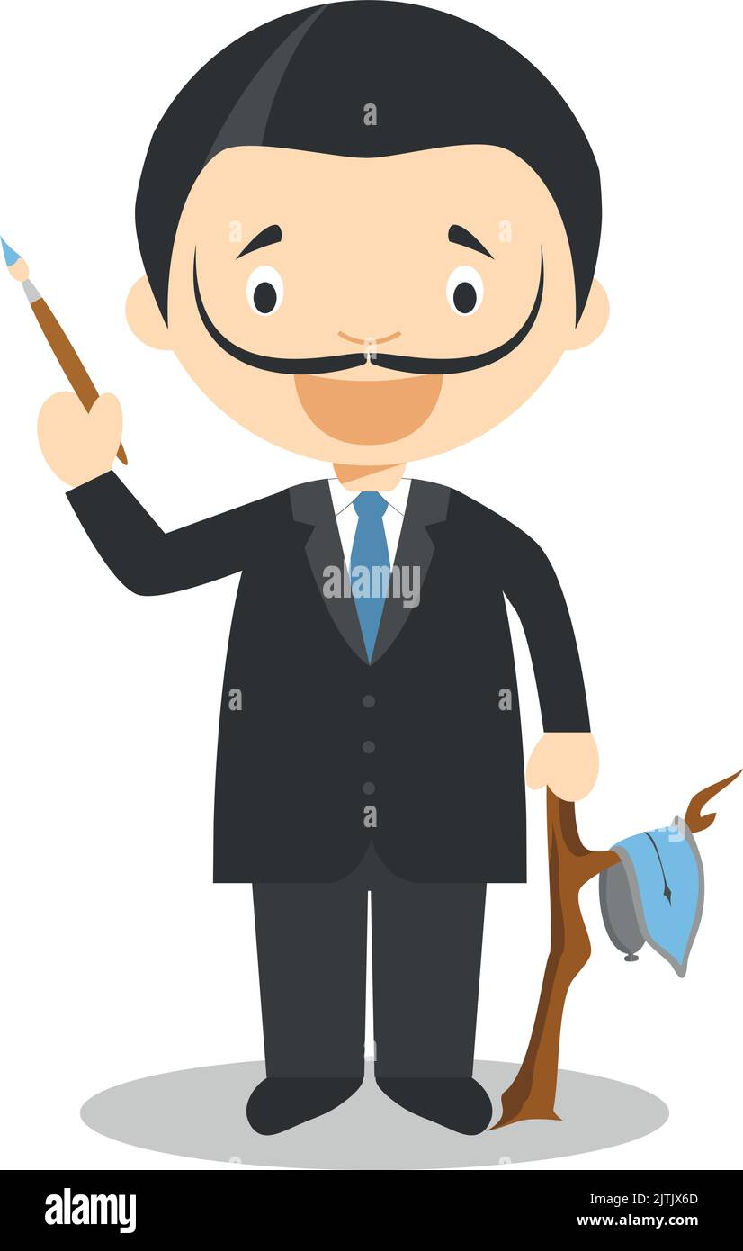 Personnage de dessin animé Salvador Dali. Illustration vectorielle. Collection d'histoire pour enfants. Illustration de Vecteur