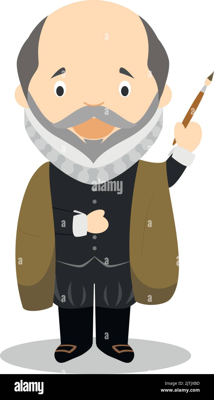 Domenikos Theotokopoulos, appelé El Greco, personnage de dessin animé. Illustration vectorielle. Collection d'histoire pour enfants. Illustration de Vecteur