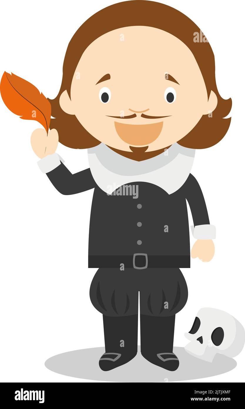 Personnage de dessin animé William Shakespeare. Illustration vectorielle. Collection d'histoire pour enfants. Illustration de Vecteur