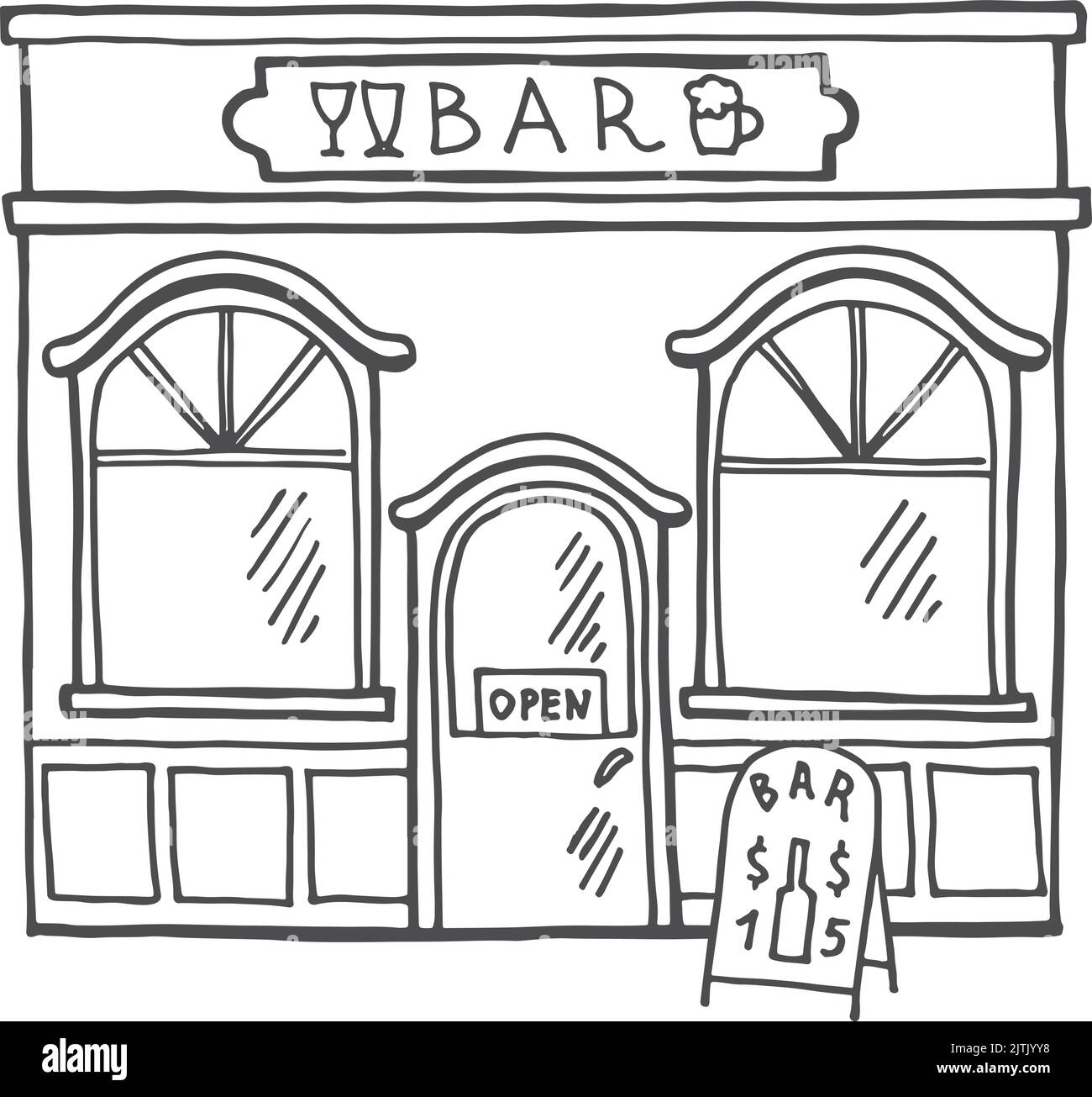 Esquisse extérieure de la barre. Architecture de la ville. Façade de bâtiment Illustration de Vecteur