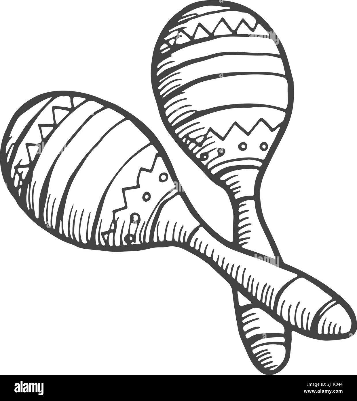 Esquisse de Maracas. Instrument de musique traditionnel mexicain en bois Illustration de Vecteur