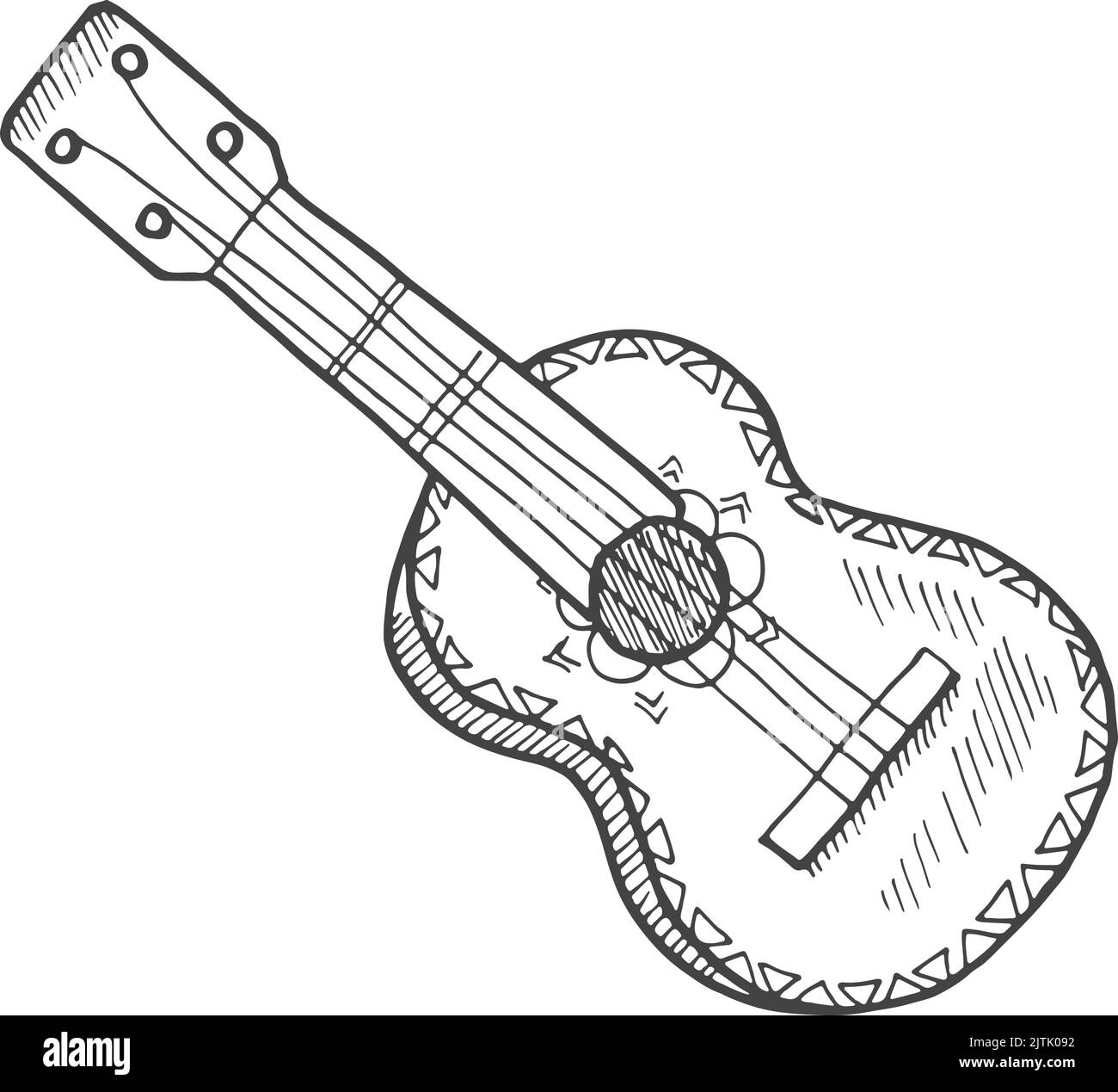 Esquisse de guitare acoustique. Instrument de musique classique dessiné à la main Illustration de Vecteur