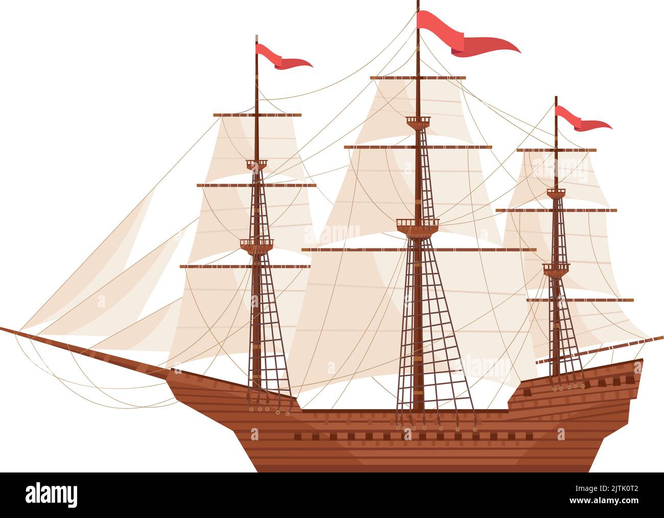 Ancien voilier. Icône de couleur Caravelle de pont en bois Illustration de Vecteur