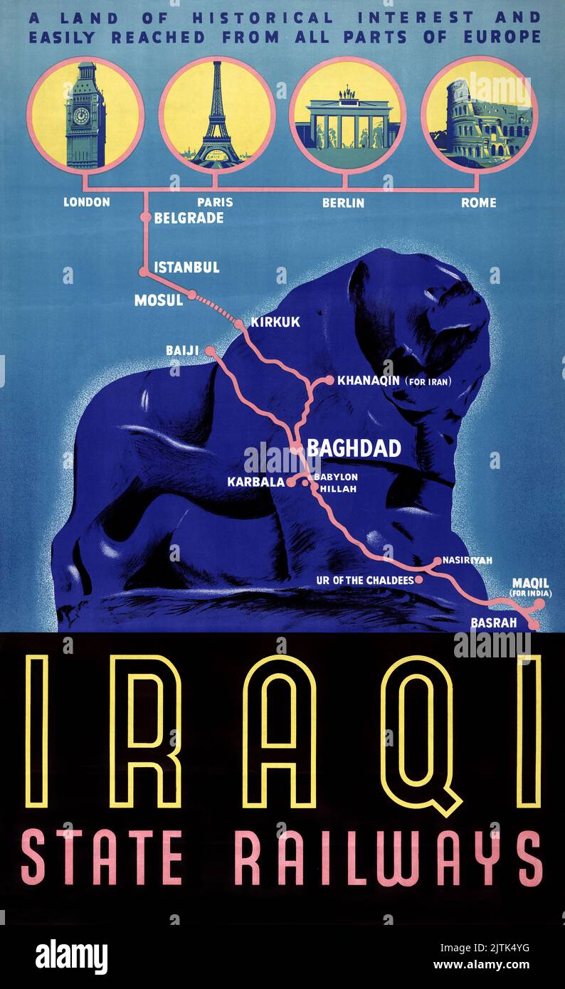 Chemins de fer de l'État iraquien. Artiste inconnu. Affiche publiée en 1930s. Banque D'Images