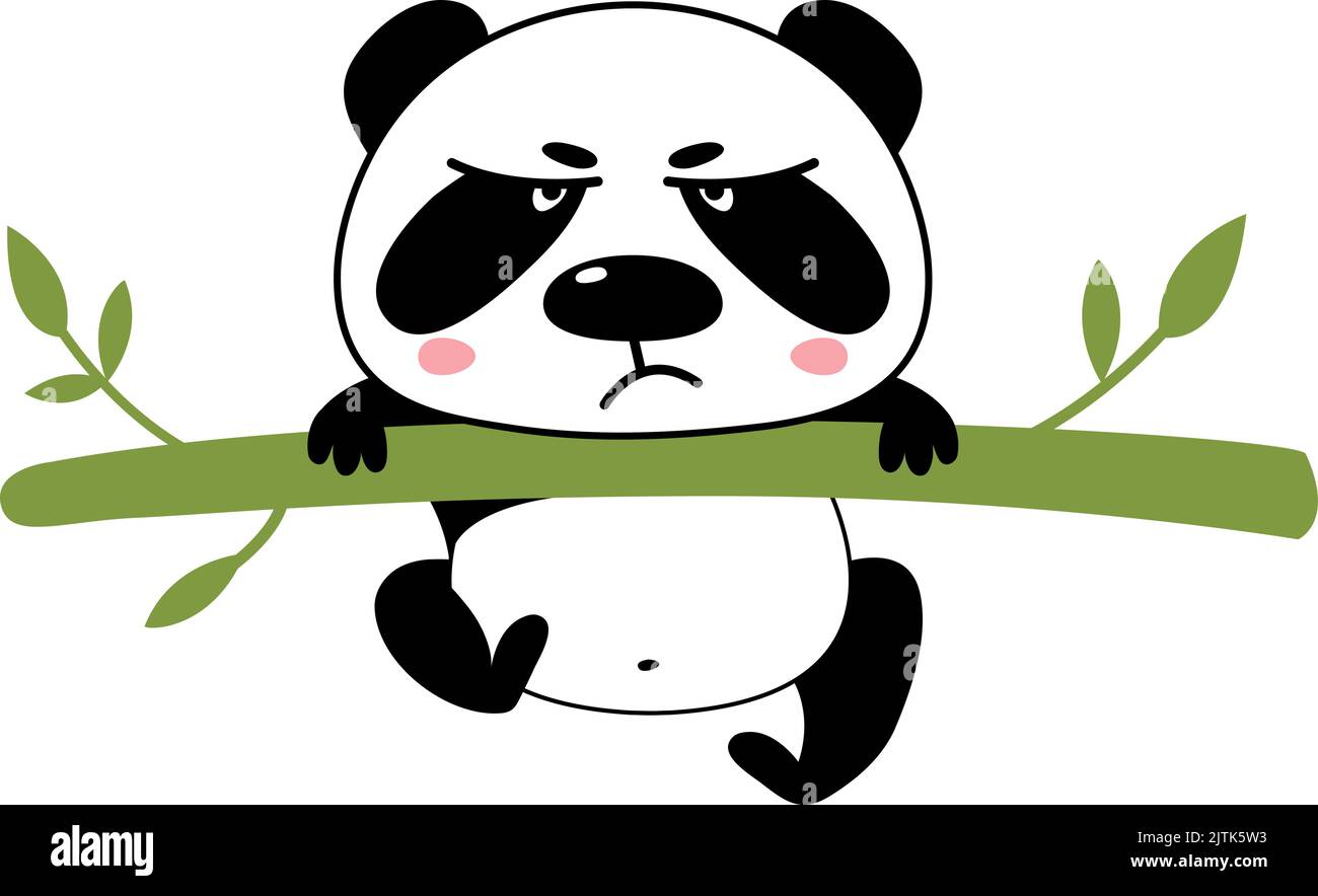 Panda grumpy sur branche d'arbre verte. Joli petit animal Illustration de Vecteur