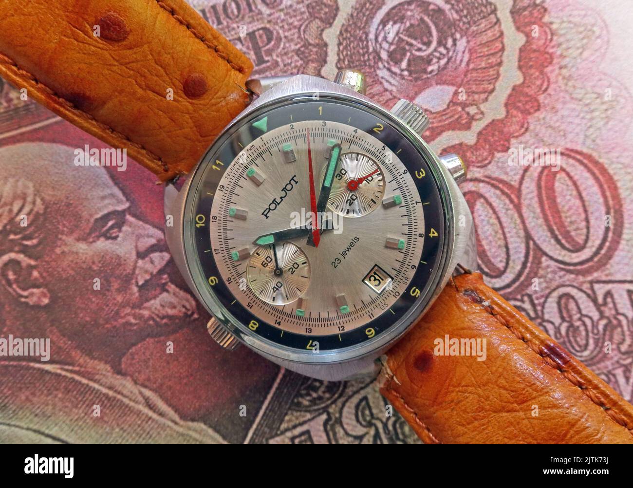 URSS Poljot Chronographe Sturmanskie montre - style compresseur de style militaire Banque D'Images