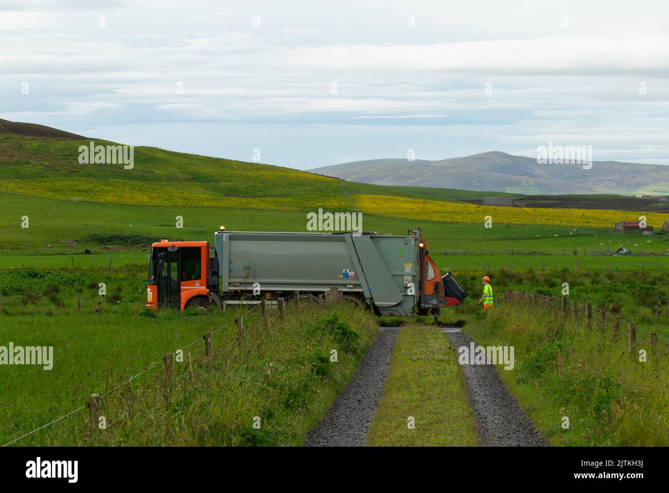 Collecte des déchets ménagers ruraux, Orkney Isles Banque D'Images