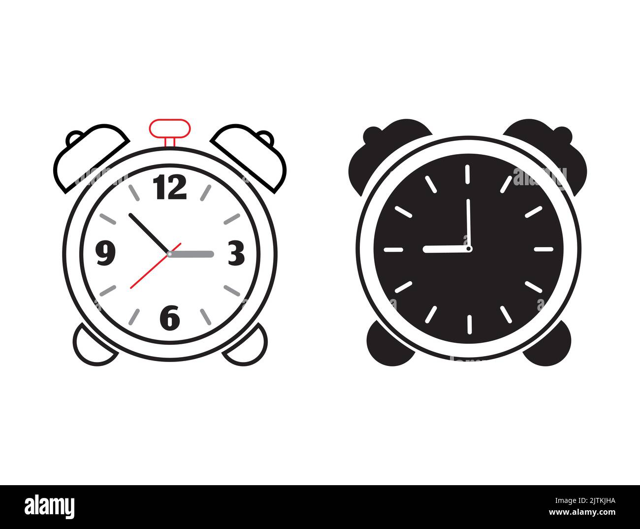 Vecteur d'icônes d'alarme, icônes d'horloge pour l'ordinateur, le Web et les applications mobiles. Icônes vectorielles noir et blanc de l'horloge. Illustration de Vecteur