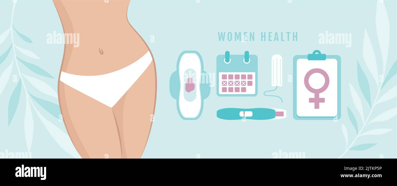 ensemble de produits d'hygiène féminine menstruation corps de femme Illustration de Vecteur