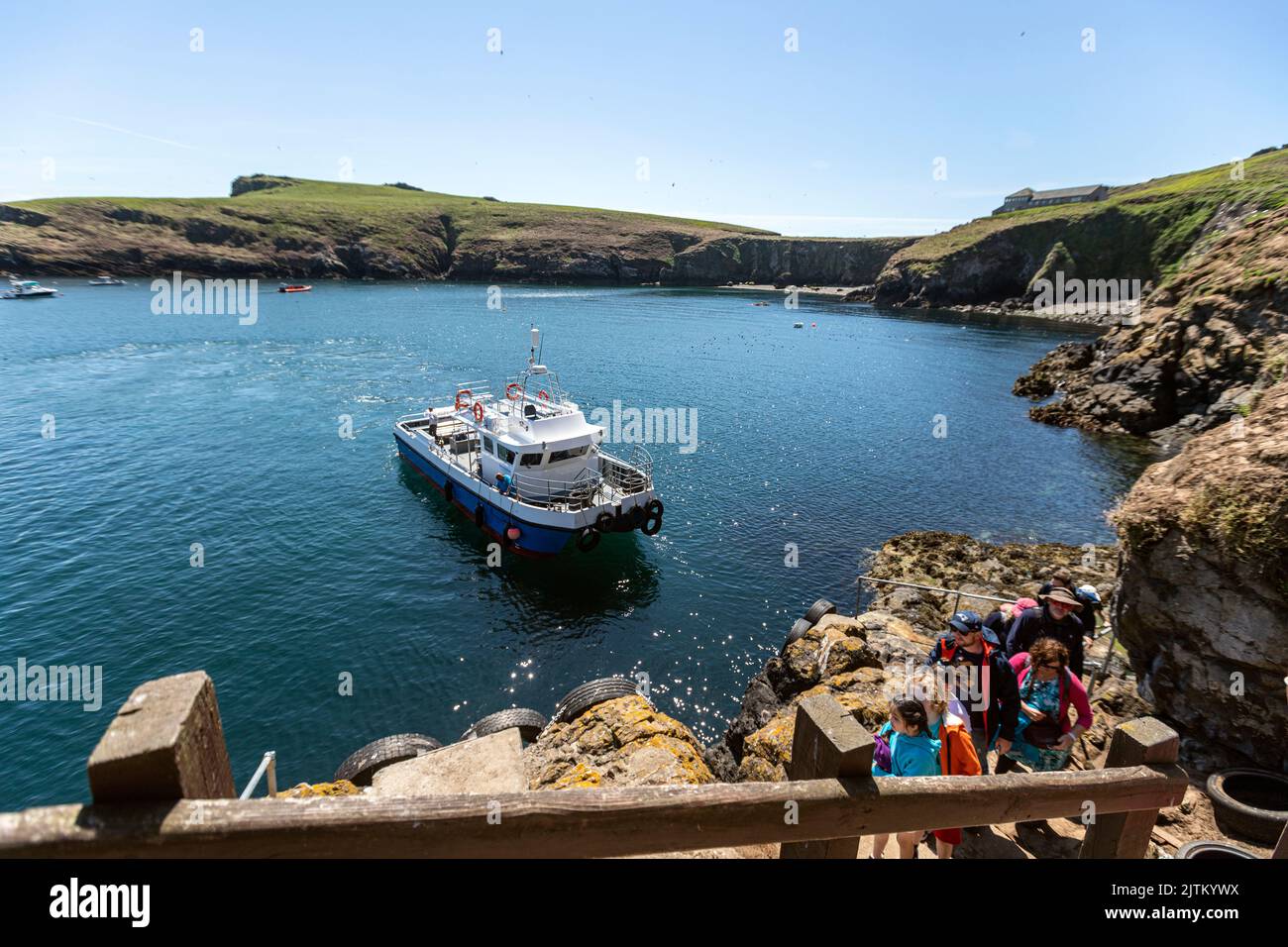 North Haven montrant la maison de Warden, Skomer Island, Pembrokeshire, pays de Galles, Royaume-Uni Banque D'Images