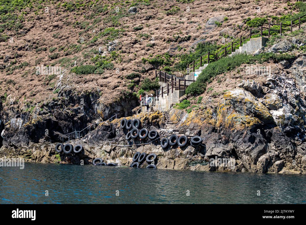 Pier, Skomer Island, Pembrokeshire, pays de Galles, Royaume-Uni Banque D'Images