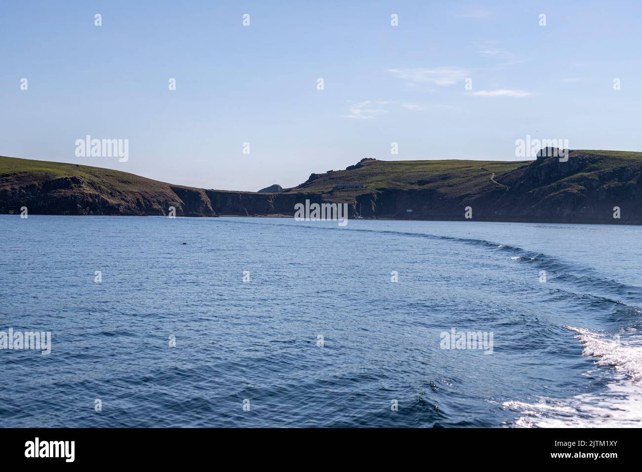 North Haven montrant la maison de Warden, Skomer Island, Pembrokeshire, pays de Galles, Royaume-Uni Banque D'Images