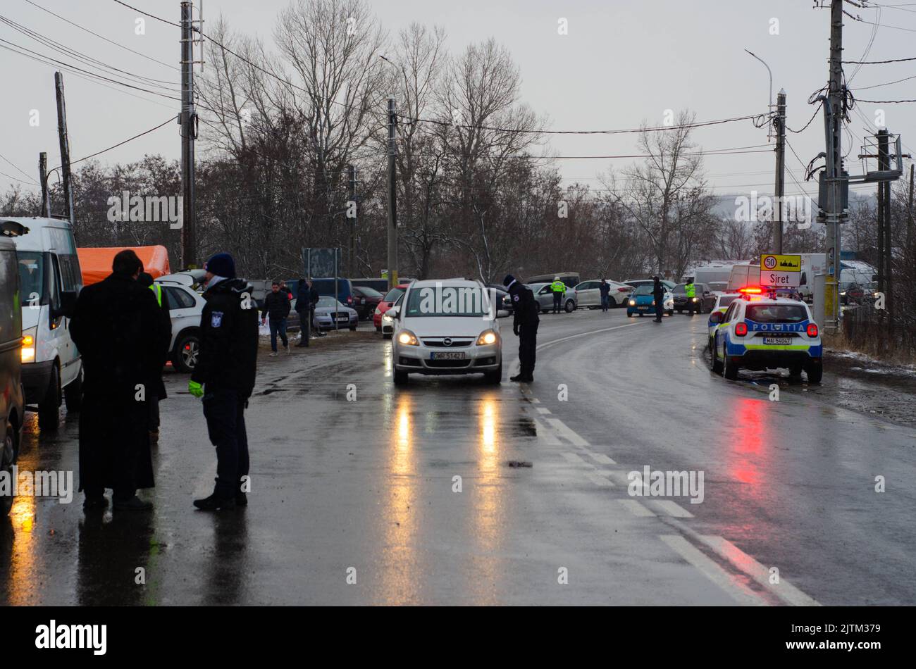 SIRET Border, Roumanie - 02 mars 2022: Ukrainian Refuses photo éditoriale - stock image Banque D'Images