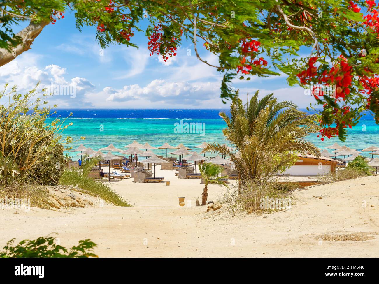 Paysage avec plage incroyable et mer Rouge, Egypte Banque D'Images